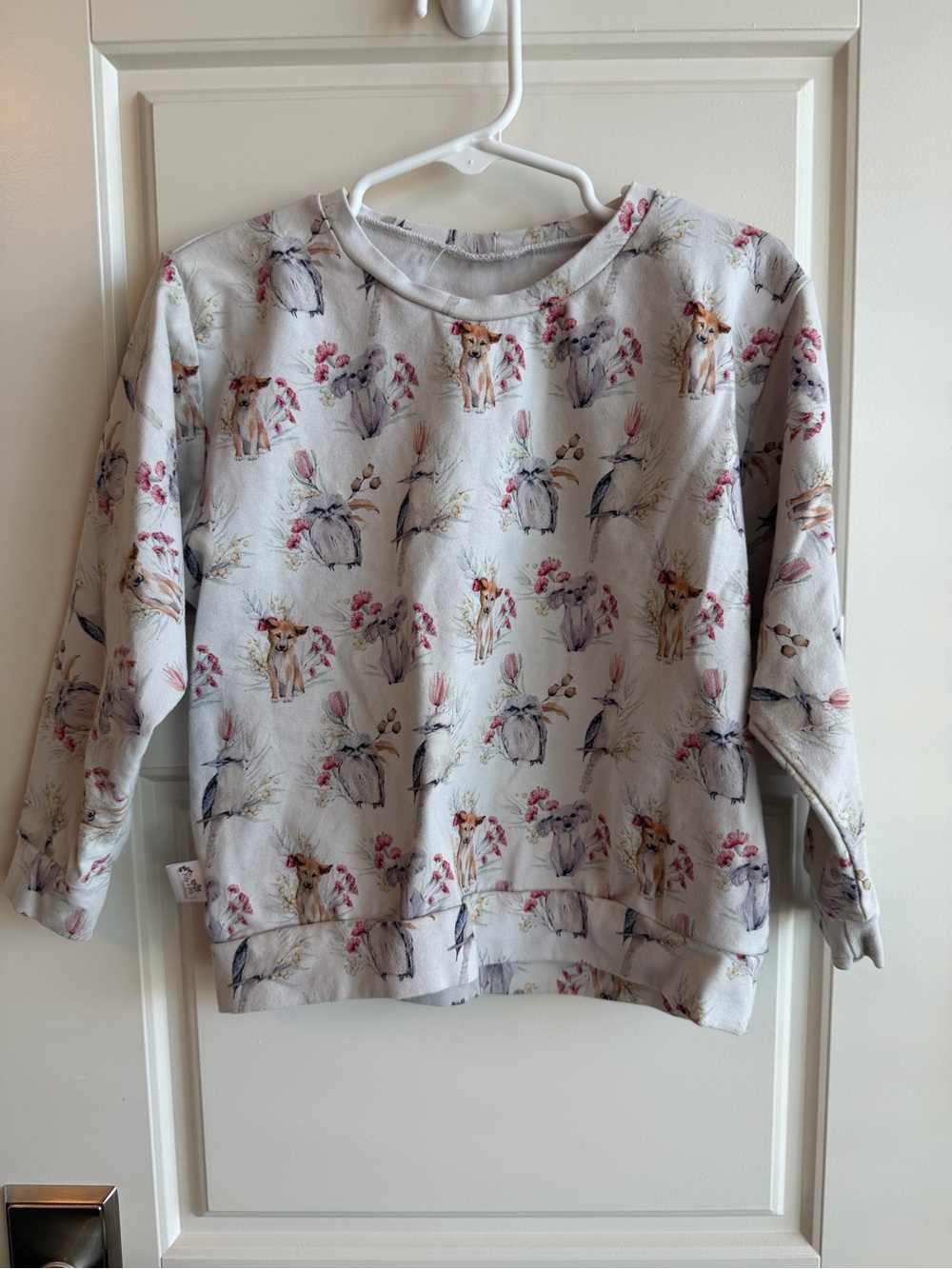 Girls' Cream Floral & Puppy Print Pullover Sweatshirt
